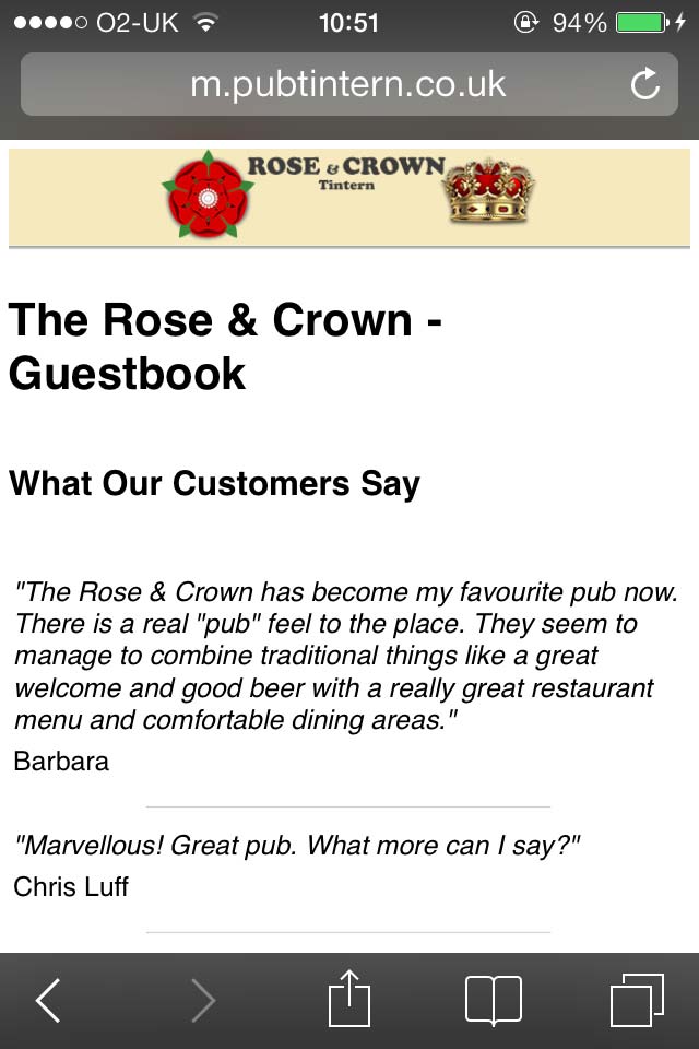 image of The new Rose & Crown mobile website